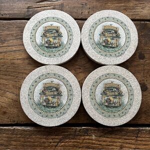 Set of 4 Absorbent Coasters Garden Chair Flower Watering Can Scene